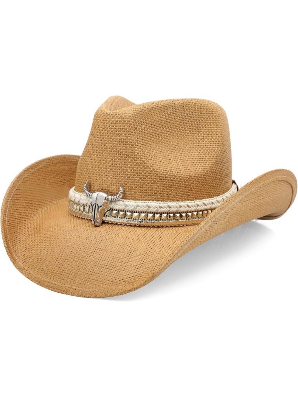 Men's Brown Color Elastic Closure Straw Wide Shapeable Brim Cowboy Western Hat